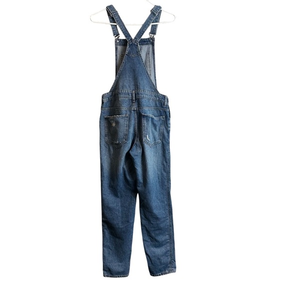 H&M Denim Jean Button Side Cotton Distressed Overalls - Picture 2 of 15